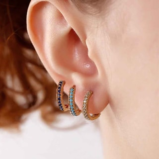 Trio de boucles d'oreilles - Laiton plaqué or & zircons