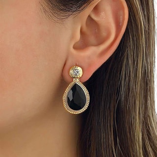 Boucles d'oreilles - Laiton plaqué or & zircons noirs