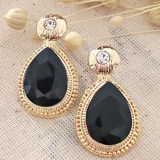 Boucles d'oreilles - Laiton plaqué or & zircons noirs