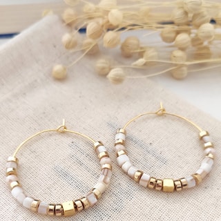 Créoles - Laiton plaqué or & perles 