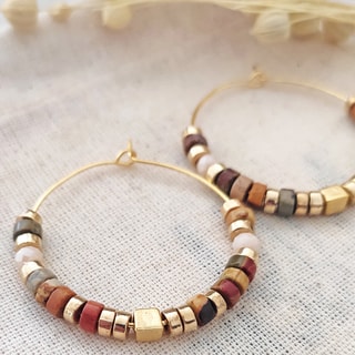 Créoles - Laiton plaqué or & perles 