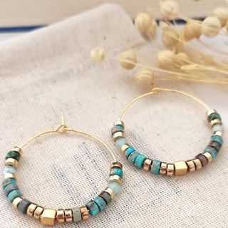 Créoles - Laiton plaqué or & perles 