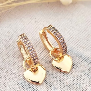 Créoles coeurs - Laiton doré à l'or fin & zircons