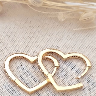 Créoles cœur - Laiton plaqué or & zircons