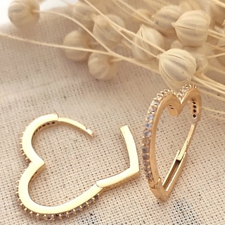 Créoles cœur - Laiton plaqué or & zircons