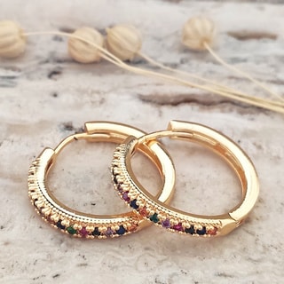 Boucles d'oreilles créoles - Laiton plaqué or & zircons