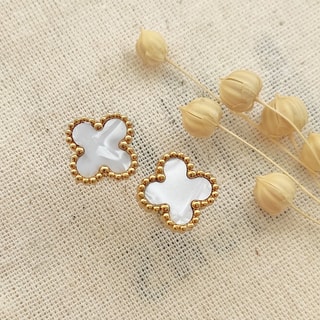 Boucles d'oreilles trèfle - Laiton plaqué or & nacre