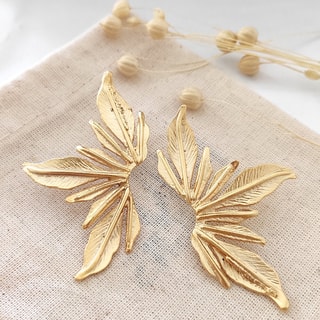 Boucles d'oreilles feuilles - Laiton plaqué or
