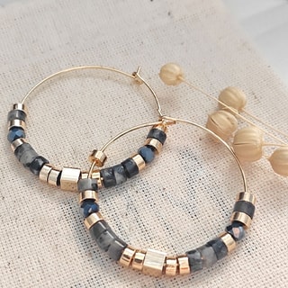 Boucles d'oreilles - Laiton plaqué or & pierre de cristal