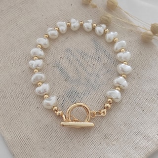 Bracelet - Laiton plaqué or & perles 