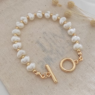 Bracelet - Laiton plaqué or & perles 