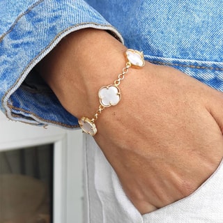 Bracelet - Laiton plaqué or - Blanc