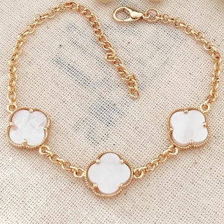 Bracelet - Laiton plaqué or - Blanc