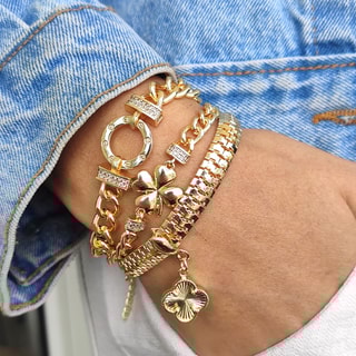 Bracelet - Laiton plaqué or & zircons