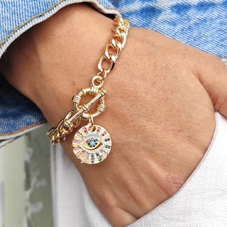 Bracelet œil - Laiton plaqué or & zircons