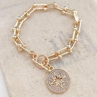 Bracelet Pole Star - Laiton plaqué à l'or fin & zirconium