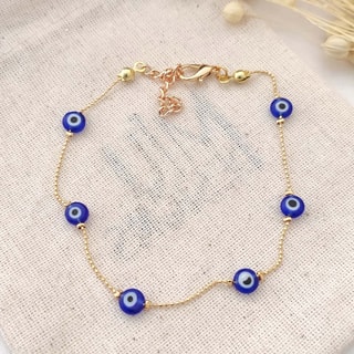 Bracelet de cheville avec perles œil - Laiton plaqué or 