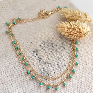 Bracelet de cheville avec des pierres cristaux turquoises - Laiton doré & plaqué or