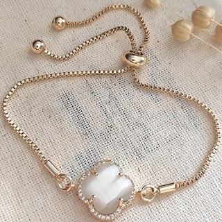 Bracelet trèfle - Laiton plaqué or & zircon