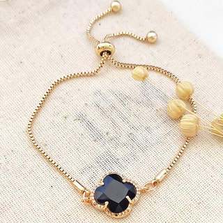 Bracelet trèfle - Laiton plaqué or & pierres de Ceylan