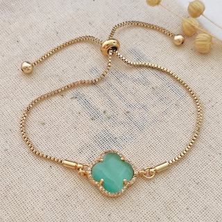 Bracelet trèfle - Laiton plaqué or & pierres de Ceylan