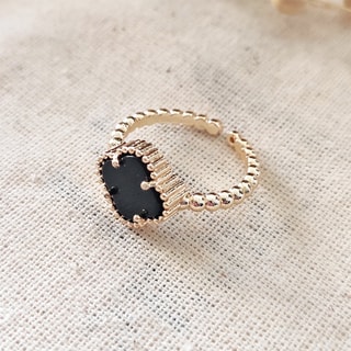 Bague réglable trèfle - Laiton plaqué or & nacre noire