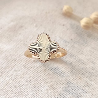 Bague réglable trèfle - Laiton plaqué or 