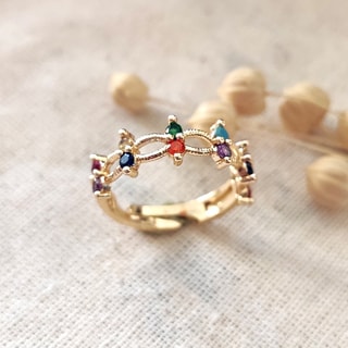 Bague ajustable - Laiton plaqué or & zircons