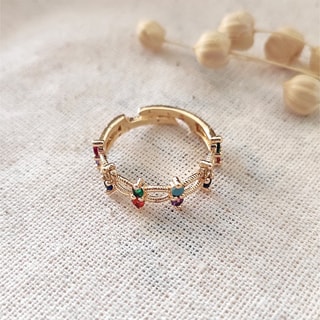 Bague ajustable - Laiton plaqué or & zircons