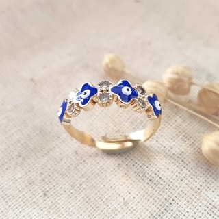 Bague porte bonheur - Laiton plaqué or & zircons