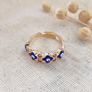 Bague porte bonheur - Laiton plaqué or & zircons