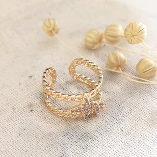 Bague ajustable - Laiton plaqué or & zircon