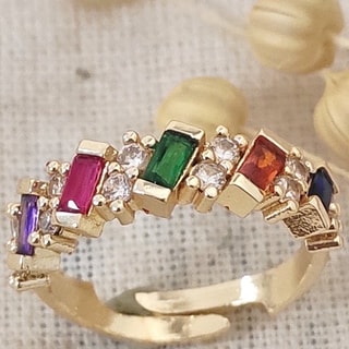 Bague ajustable - Laiton plaqué or & zircons