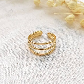 Bague 3 rangs ajustable - Laiton plaqué or 