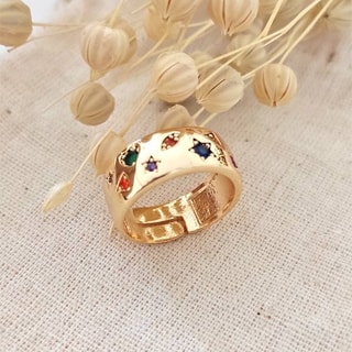 Bague ajustable - Laiton doré & zircons
