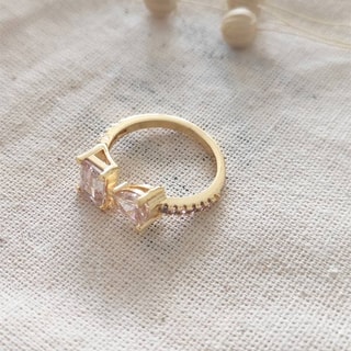 Bague ajustable - Laiton plaqué or & zircons