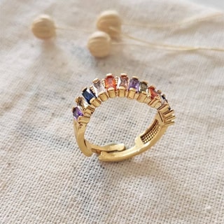 Bague ajustable - Laiton plaqué or & zircons