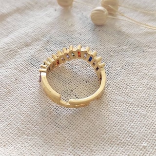 Bague ajustable - Laiton plaqué or & zircons