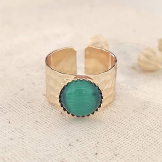 Bague ajustable - Laiton plaqué or & pierre oeil de chat
