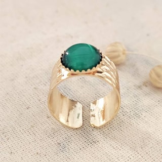 Bague ajustable - Laiton plaqué or & pierre oeil de chat