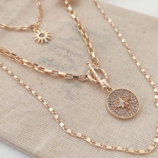 Collier multiple  - Laiton plaqué or & zircons