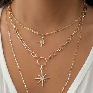 Collier multiples - Laiton plaqué or & zircons