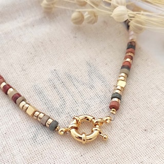 Collier de pierres & de perles - Laiton plaqué or 