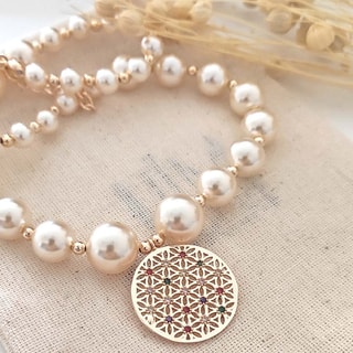 Collier de perles - Laiton plaqué or & zircons