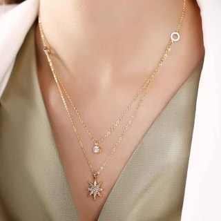 Collier - Laiton plaqué or & zircons