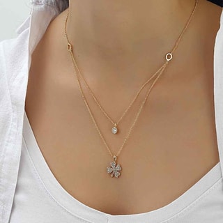 Collier trèfle - Laiton plaqué or & zircons