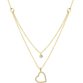 Collier coeur - Laiton plaqué or & zircons