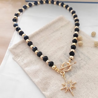 Collier étoile - Laiton plaqué or, cristaux & zircons