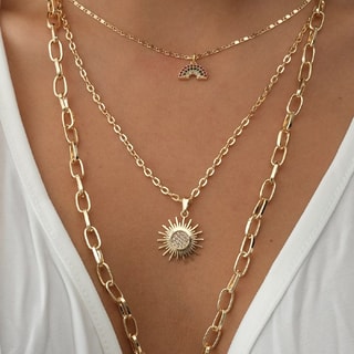 Collier multi-rangs - Laiton plaqué or & pierre de zircon