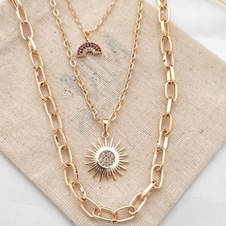 Collier multi-rangs - Laiton plaqué or & pierre de zircon